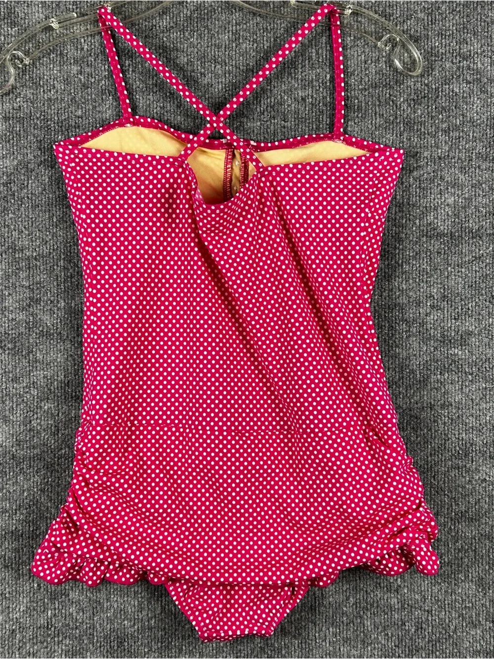 NWT Lands End Girls Hot Pink Polka Dot Ruffle One Piece Swimsuit Bathing Suit 14